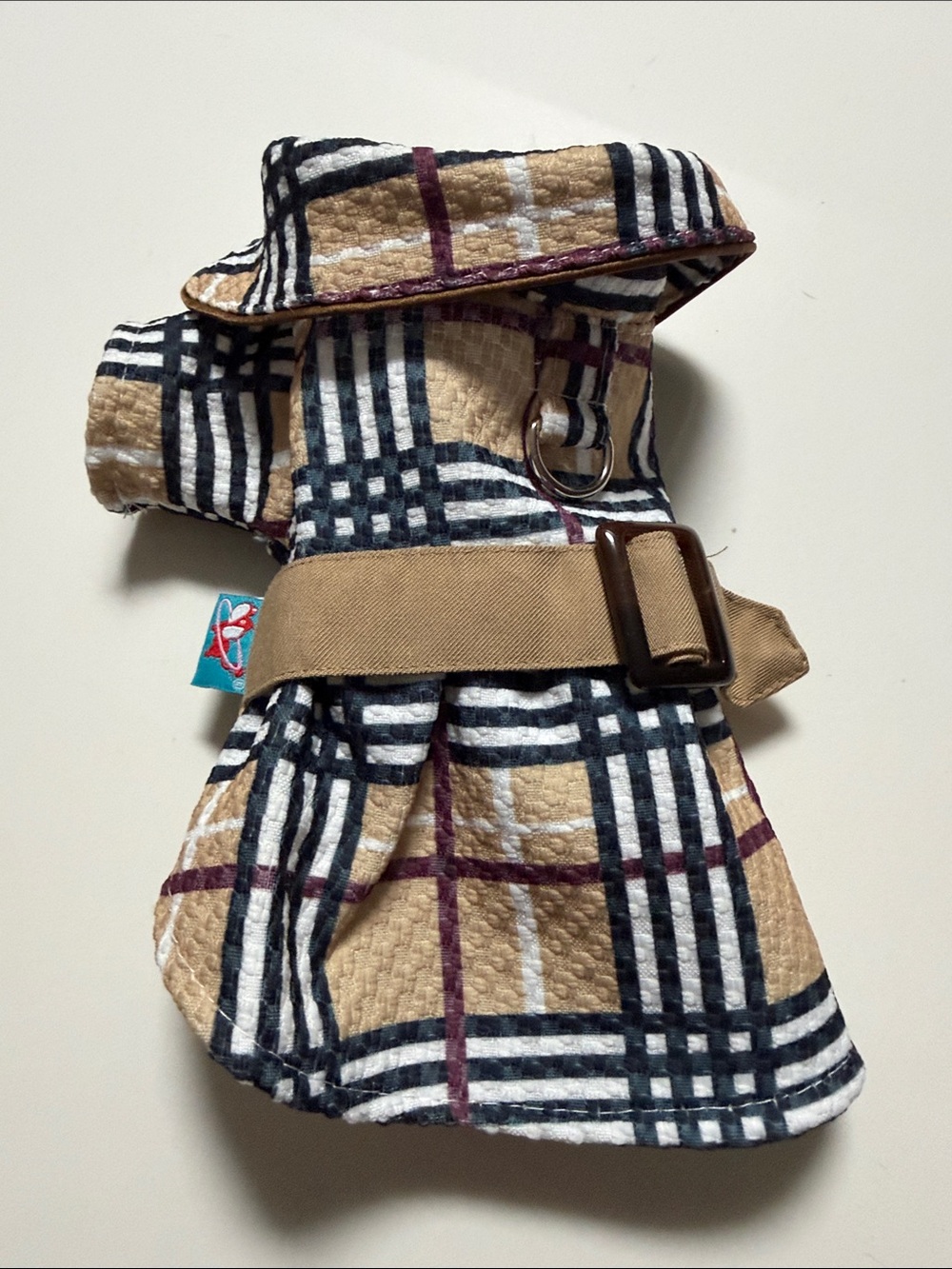 Plaid Trench Dog Harness Dress in Tan